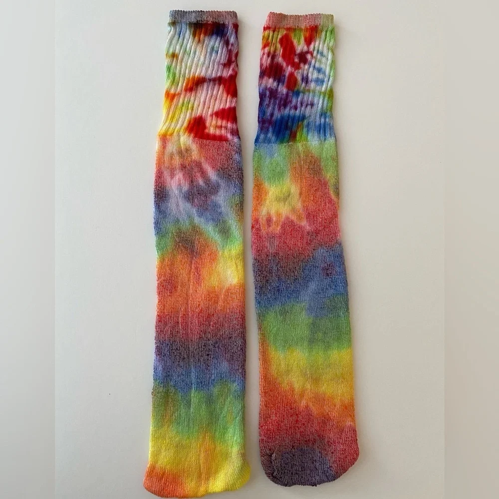 Tie Dye Socks Colorful Retro Boho Rainbow Cotton Blend Tube Handmade Sock Hippie